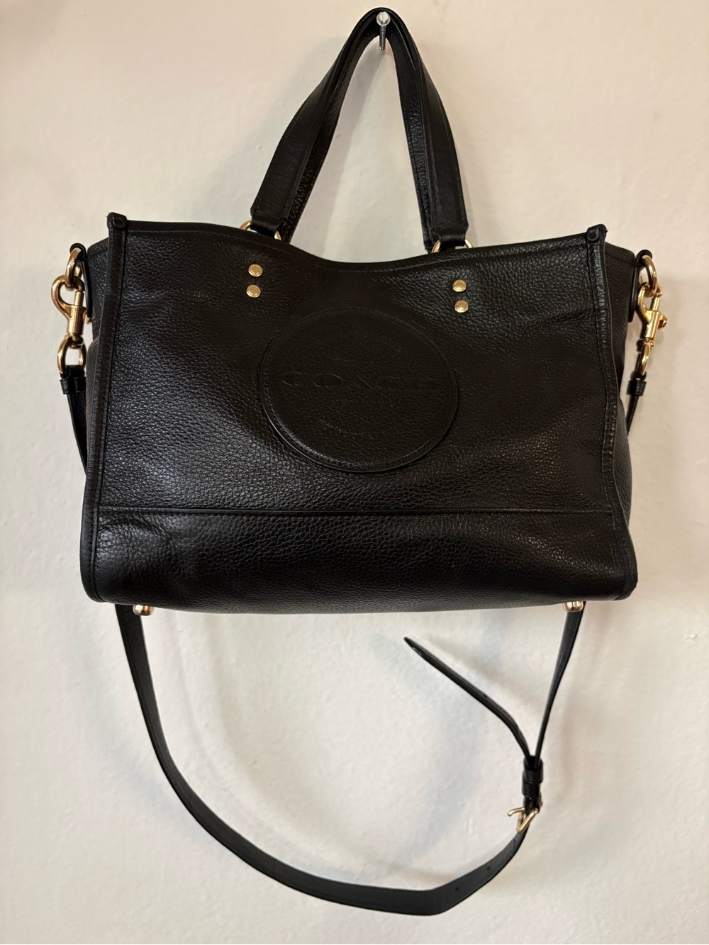 Black Leather Tote Bag with Removable Strap